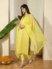 Women Ethnic Motifs Regular Kurta with Trousers & With Dupatta