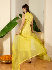 Women Ethnic Motifs Woven Design V-Neck Straight Kurta with Trousers & Dupatta