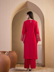 Women Floral Thread Embroidered Yoke Design Kurta Set