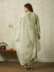 Women Floral Embroidered Regular Thread Work Kurta with Palazzos & With Dupatta