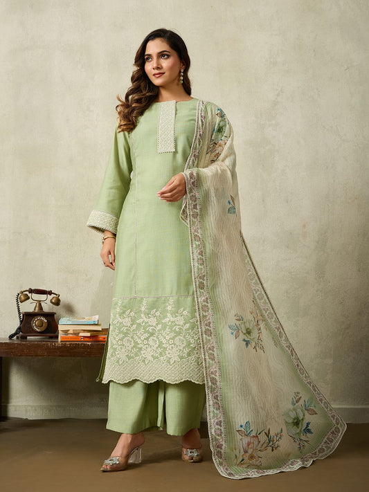 Women Floral Embroidered Regular Thread Work Kurta with Palazzos & With Dupatta