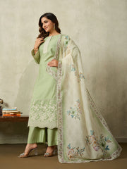 Women Floral Embroidered Regular Thread Work Kurta with Palazzos & With Dupatta