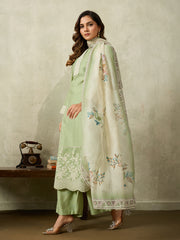 Women Floral Embroidered Regular Thread Work Kurta with Palazzos & With Dupatta