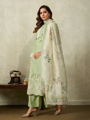 Women Floral Embroidered Regular Thread Work Kurta with Palazzos & With Dupatta