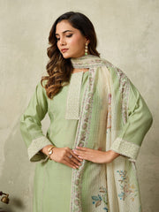 Women Floral Embroidered Regular Thread Work Kurta with Palazzos & With Dupatta