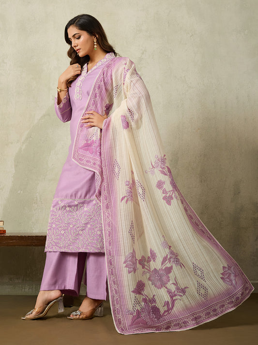 Women Floral Embroidered Regular Thread Work Kurta with Palazzos & With Dupatta