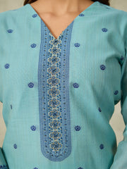 Floral Zari Woven Hand Embroidered V-Neck Kurta & Trousers With Dupatta