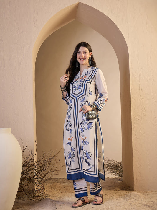 Women Floral Printed Regular Kurta with Trousers