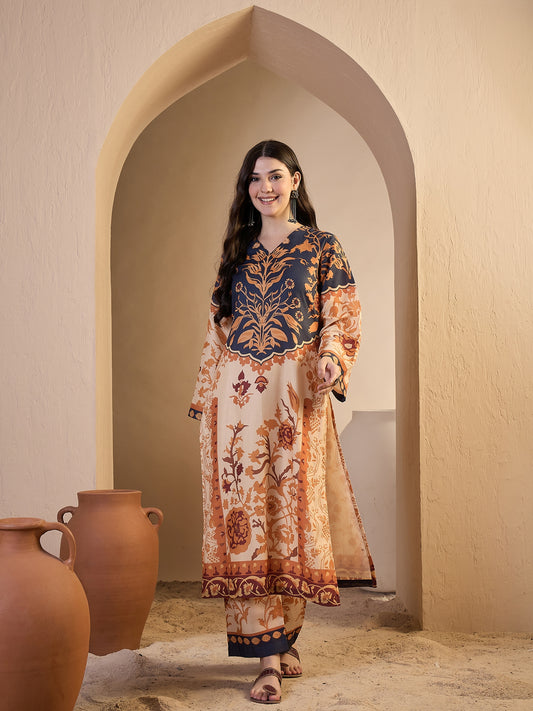 Women Floral Printed Regular Kurta with Trousers