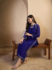 Women Embroidered Regular Thread Work Kurta with Palazzos