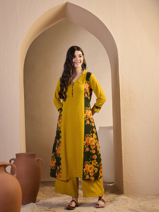 Women Floral Printed Panelled Kurta with Palazzos