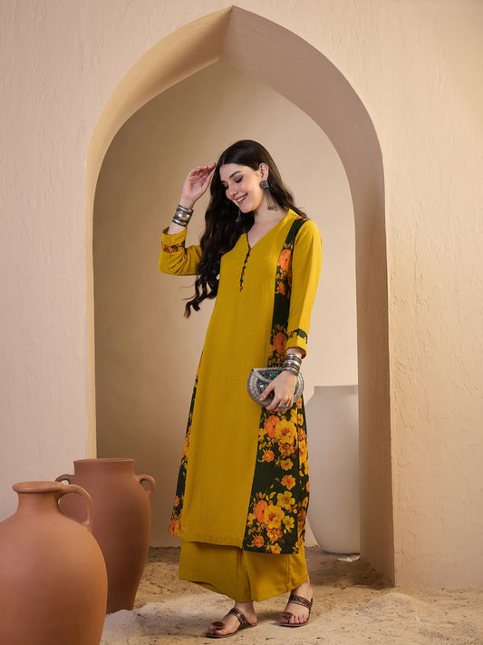 Women Floral Printed Panelled Kurta with Palazzos