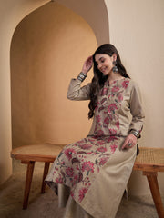 Women Floral Printed Regular Linen Kurta with Palazzos