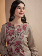 Women Floral Printed Regular Linen Kurta with Palazzos