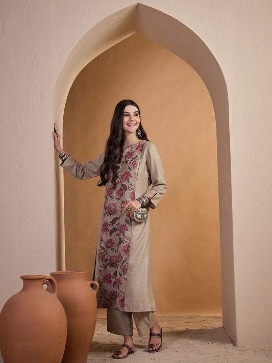 Women Floral Printed Regular Linen Kurta with Palazzos