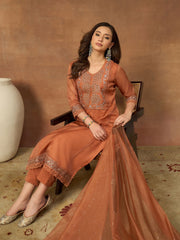 Women Floral Embroidered Regular Thread Work Kurta with Trousers & With Dupatta