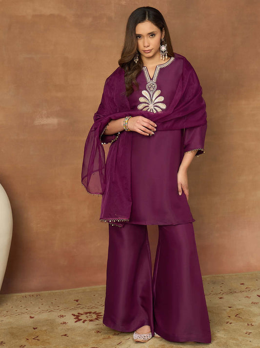 Women Ethnic Motifs Embroidered Regular Thread Work Kurta with Palazzos & With Dupatta