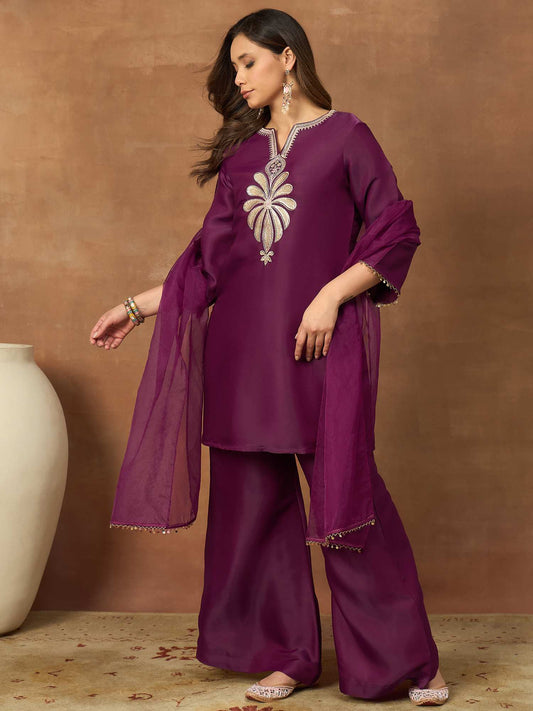 Women Ethnic Motifs Embroidered Regular Thread Work Kurta with Palazzos & With Dupatta