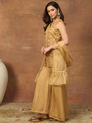 Women Floral Embroidered Regular Thread Work Kurta with Palazzos & With Dupatta