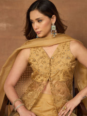 Women Floral Embroidered Regular Thread Work Kurta with Palazzos & With Dupatta
