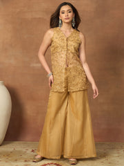 Women Floral Embroidered Regular Thread Work Kurta with Palazzos & With Dupatta