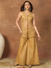 Women Floral Embroidered Regular Thread Work Kurta with Palazzos & With Dupatta