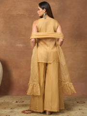 Women Floral Embroidered Regular Thread Work Kurta with Palazzos & With Dupatta