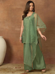 Women Floral Embroidered Regular Thread Work Chanderi Cotton Kurta with Trousers & With Dupatta (Copy)