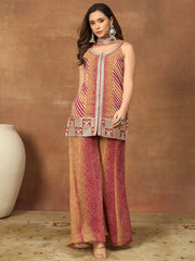 Women Bandhani Embroidered Panelled Sequinned Kurta with Palazzos & With Dupatta