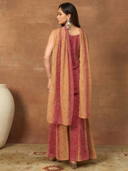 Women Bandhani Embroidered Panelled Sequinned Kurta with Palazzos & With Dupatta