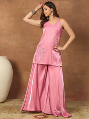 Women Floral Thread and Sequinned Embroidered Kurta with Palazzo