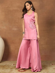 Women Floral Thread and Sequinned Embroidered Kurta with Palazzo
