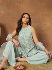 Women Floral Embroidered Regular Thread Work Kurta with Palazzos & With Dupatta