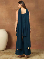 Women Striped Sequined Embroidered Kurta Palazzo with Dupatta