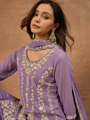 Women Ethnic Motifs Embroidered Regular Thread Work Kurta with Sharara & With Dupatta
