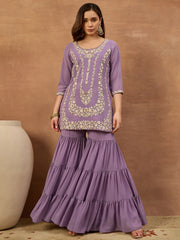 Women Ethnic Motifs Embroidered Regular Thread Work Kurta with Sharara & With Dupatta