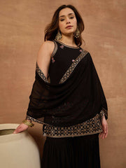 Women Ethnic Motifs Embroidered Regular Thread Work Kurti with Sharara & With Dupatta