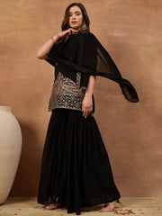 Women Ethnic Motifs Embroidered Regular Thread Work Kurti with Sharara & With Dupatta