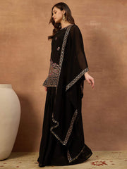 Women Ethnic Motifs Embroidered Regular Thread Work Kurti with Sharara & With Dupatta