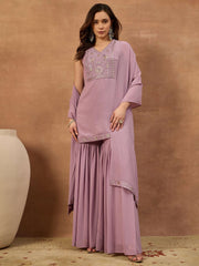 Women Ethnic Motifs Embroidered Regular Thread Work Kurta with Sharara & With Dupatta