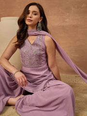 Women Ethnic Motifs Embroidered Regular Thread Work Kurta with Sharara & With Dupatta