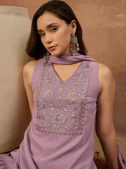 Women Ethnic Motifs Embroidered Regular Thread Work Kurta with Sharara & With Dupatta