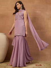 Women Ethnic Motifs Embroidered Regular Thread Work Kurta with Sharara & With Dupatta