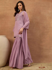 Women Ethnic Motifs Embroidered Regular Thread Work Kurta with Sharara & With Dupatta