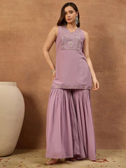 Women Ethnic Motifs Embroidered Regular Thread Work Kurta with Sharara & With Dupatta