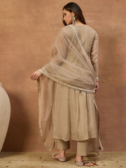 Women Ethnic Motifs Embroidered Panelled Thread Work Chanderi Cotton Kurta with Trousers & With