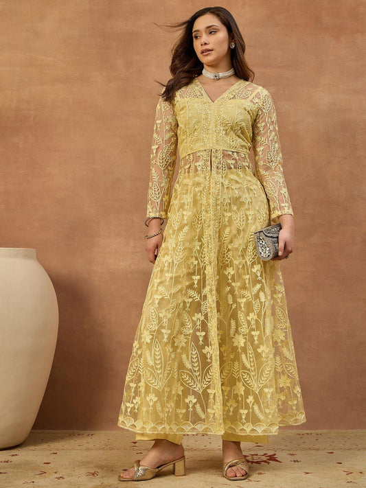 Women Floral Embroidered Regular Thread Work Kurta with Trousers