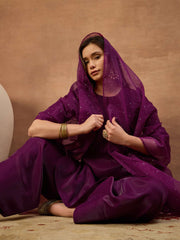 Women Solid Straight Kurta & Farshi Pant with Embroidered Dupatta