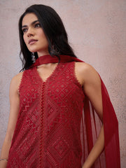Women Embroidered Regular Thread Work Kurta with Sharara & With Dupatta