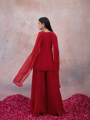 Women Embroidered Regular Thread Work Kurta with Sharara & With Dupatta